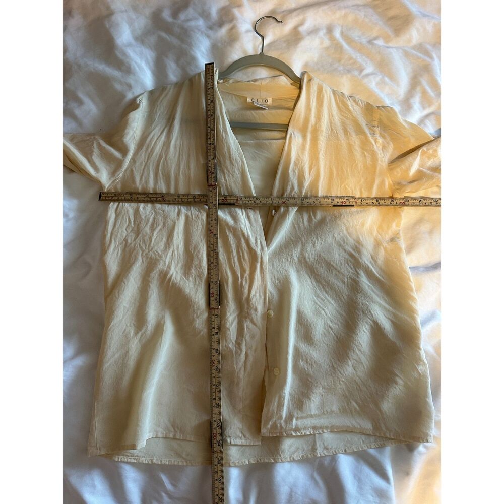 Vintage Clio 100% Silk Ivory Blouse Women's S Cream Button Front Minimalist - Picture 7 of 8
